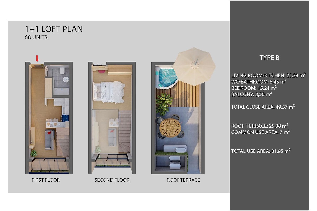 Kıbrıs İskele Tek Yatak Odalı Loft Penthouse Photo 34